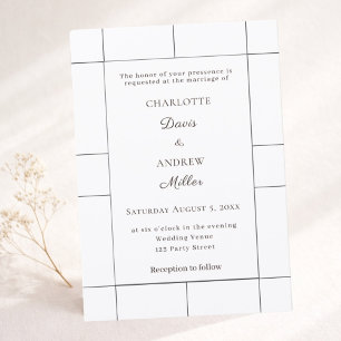 White black checked modern Wedding  Invitation