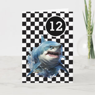White Black Chequered Shark 12th Birthday Card