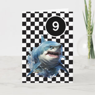 White Black Chequered Shark 9th Birthday Card