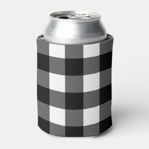 White & Black Chequered Squares Buffalo Plaid Can Cooler