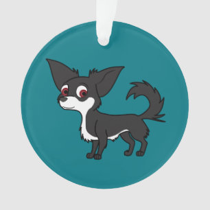 White & Black Chihuahua with Long Hair Ornament