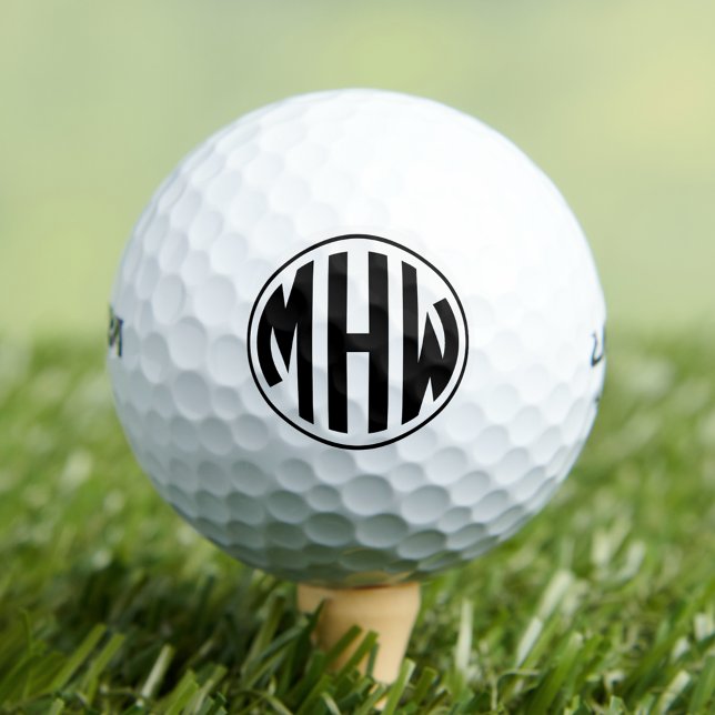 White Black Circle Monogram Font DIY BG Golf Balls (Creator Uploaded)