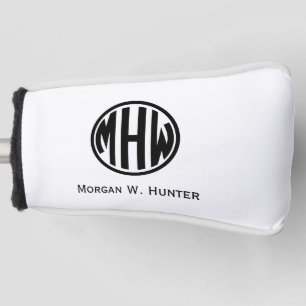 White Black Circle Monogram Font DIY BG Golf Head Cover