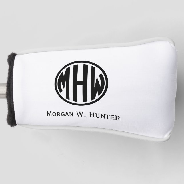 White Black Circle Monogram Font DIY BG Golf Head Cover (Front)