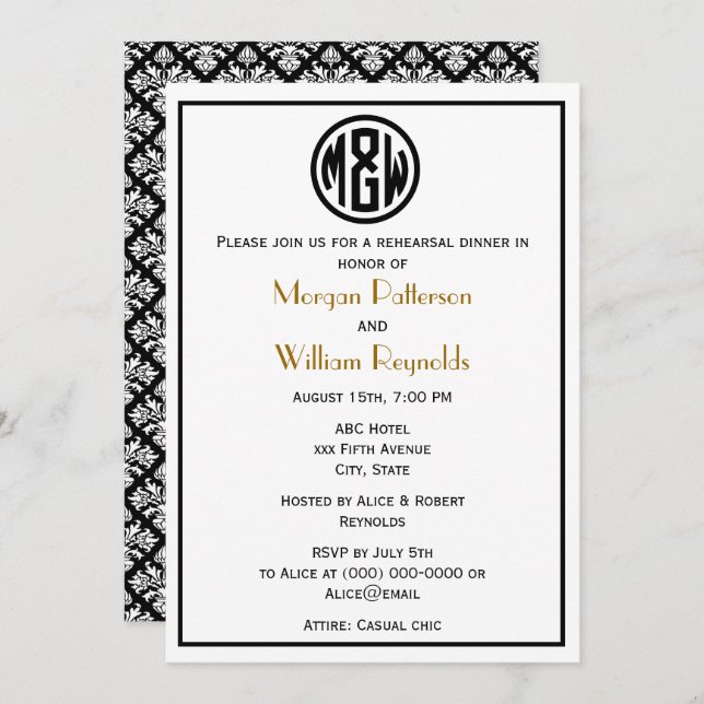 White Black Circle Monogram Font DIY BG Invitation (Front/Back)