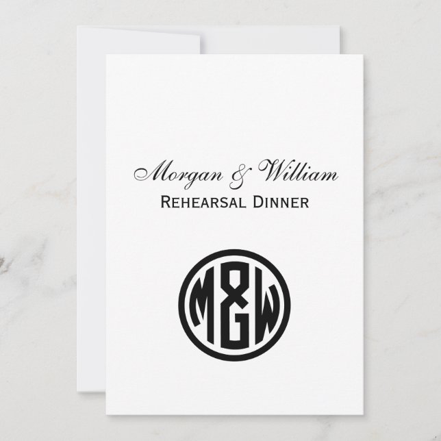 White Black Circle Monogram Font DIY BG Invitation (Front)