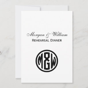 White Black Circle Monogram Font DIY BG Invitation