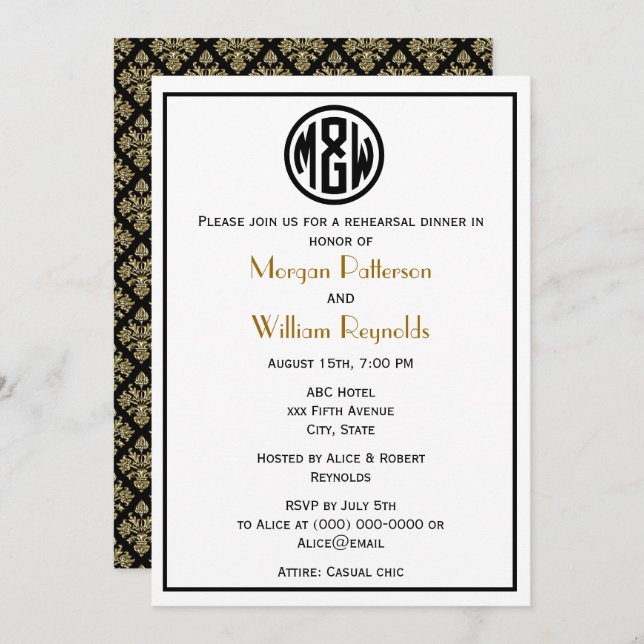 White Black Circle Monogram Font DIY BG Invitation (Front/Back)
