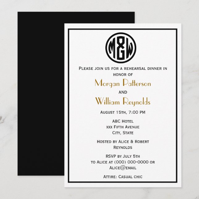 White Black Circle Monogram Font DIY BG Invitation (Front/Back)