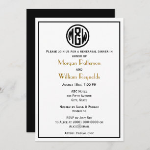 White Black Circle Monogram Font DIY BG Invitation