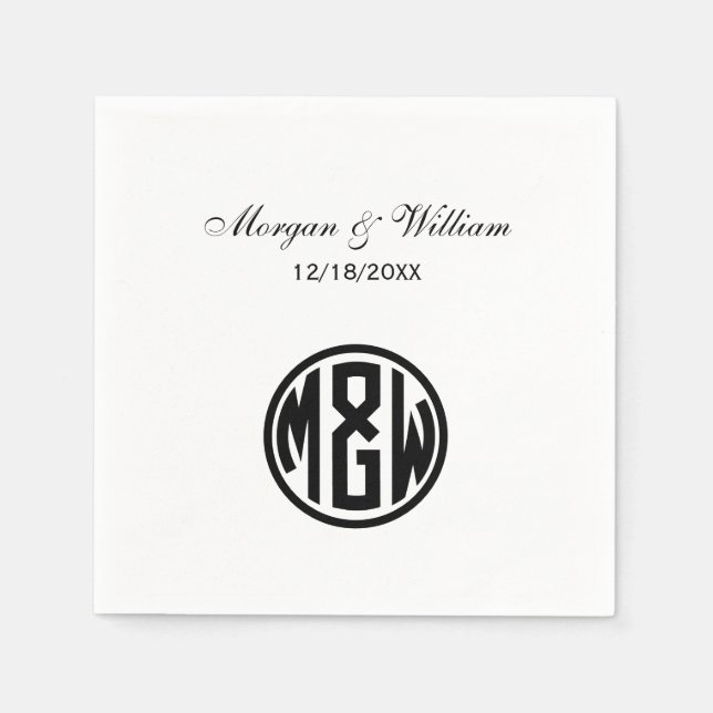 White Black Circle Monogram Font DIY BG Napkin (Front)