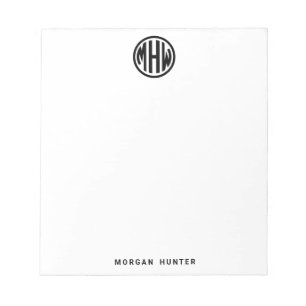 White Black Circle Monogram Font DIY BG Notepad