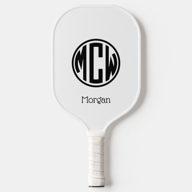 White Black Circle Monogram Font DIY BG Pickleball Paddle (Front)