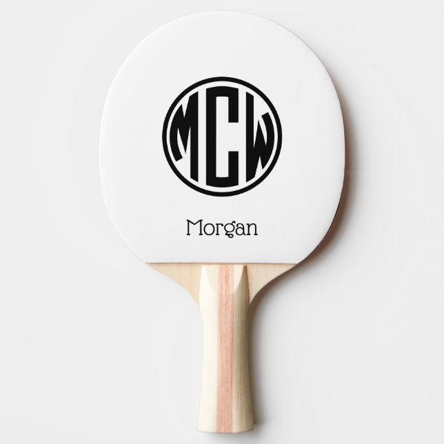 White Black Circle Monogram Font DIY BG Ping Pong Paddle (Front)