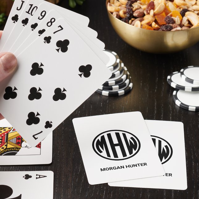 White Black Circle Monogram Font DIY BG Playing Cards (Creator Uploaded)