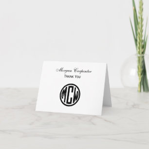 White Black Circle Monogram Font DIY BG Thank You Card