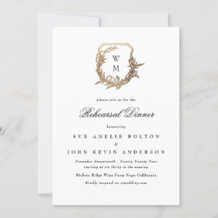 white black classic gold crest rehearsal dinner invitation