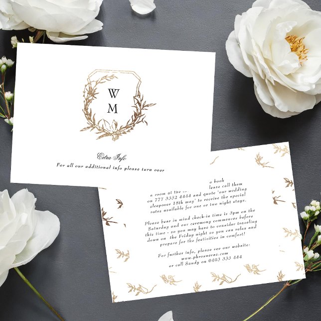 White Black Classic Gold crest wedding details Enclosure Card (Creator Uploaded)