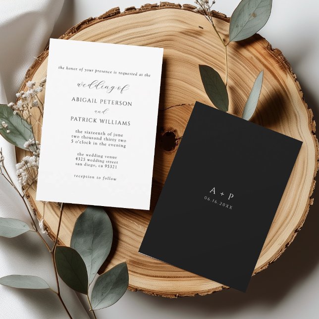 White & Black Classic Minimal Wedding Invitation (Creator Uploaded)