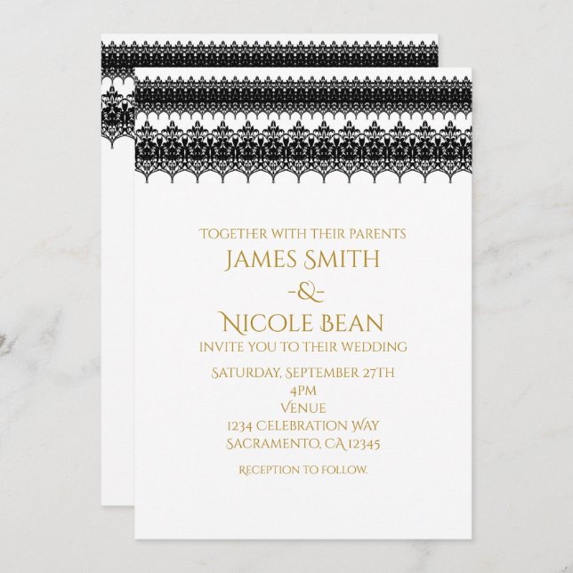 White & Black Classy Elegant Wedding Invitation (Front/Back)