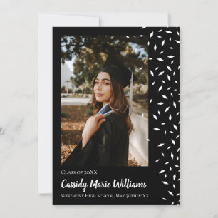 White Black Confetti Graduation Announcement