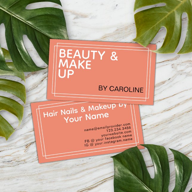 White Black Coral Peach Powder Blush Makeup Art Business Card (Creator Uploaded)