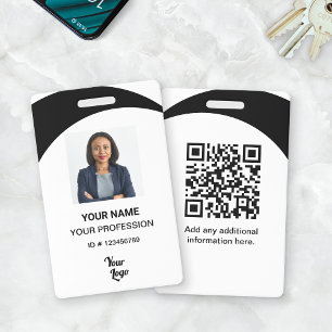 White/Black Corporate Employee Photo ID, QR Code ID Badge