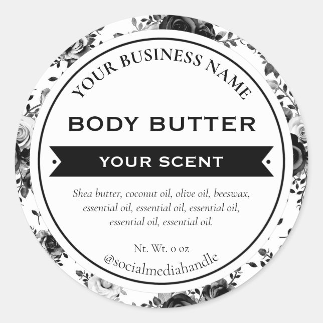 White Black Country Floral Rose Product Labels (Front)