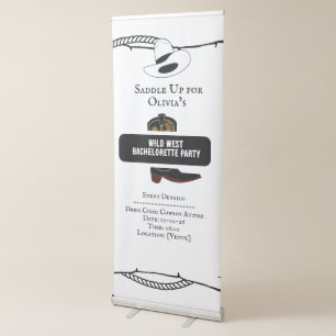 White & Black Cowgirl Hat boots Bachelorette Party Retractable Banner