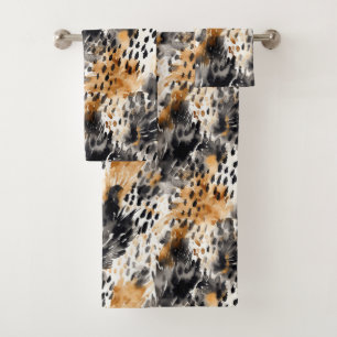 White Black Cream Leopard Animal Bath Towel Set