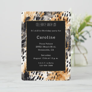 White Black Cream Leopard Animal Birthday   Invitation