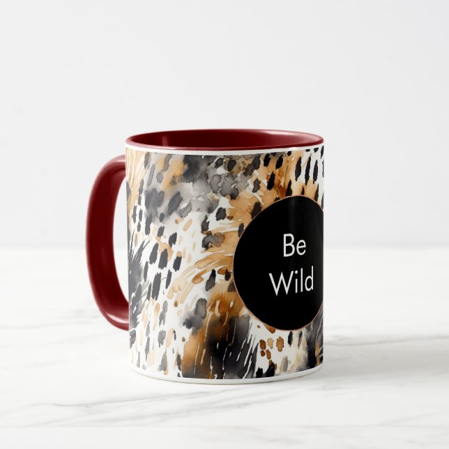 White Black Cream Leopard Animal Birthday Mug (Front Left)