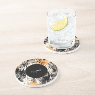 White Black Cream Leopard Animal Coaster