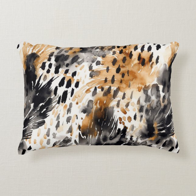 White Black Cream Leopard Animal  Decorative Cushion (Front)