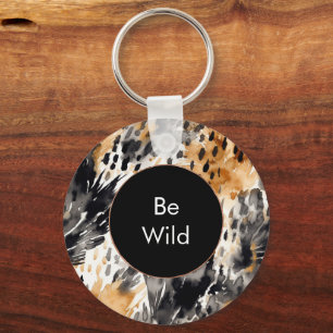 White Black Cream Leopard Animal   Key Ring