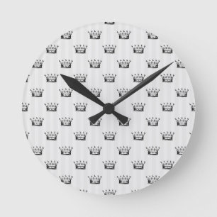 White Black Crown Vertical Lines Glamourous Royalt Round Clock