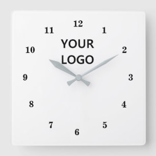 White Black - Customisable - Add Your Logo /Colour Square Wall Clock