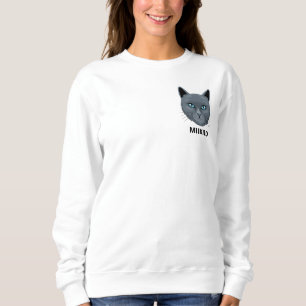 White Black Cute Cat Mum Custom Family Pet Photo Sweatshirt