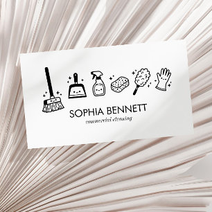 White Black Cute Cleaning Tools Custom Business Card