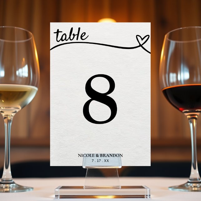 White & Black Cute Heart Line Wedding Table Number (Creator Uploaded)