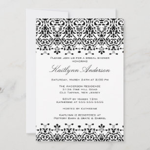 White & Black Damask Bridal Shower Invitation
