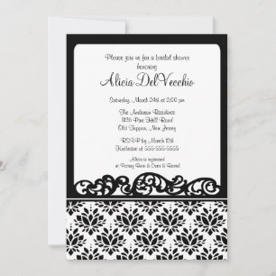 White & Black Damask Bridal Shower Invitation