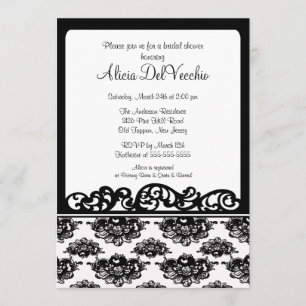 White & Black Damask Bridal Shower Invitation