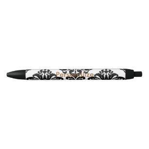White & Black Damask Elegant Personalised Chic Blue Ink Pen