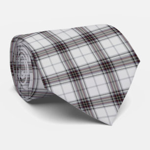 White Black Dark Red Tartan Plaid Tie