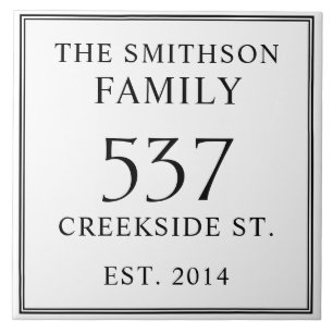 White Black Date Established Address House Plaque Tile