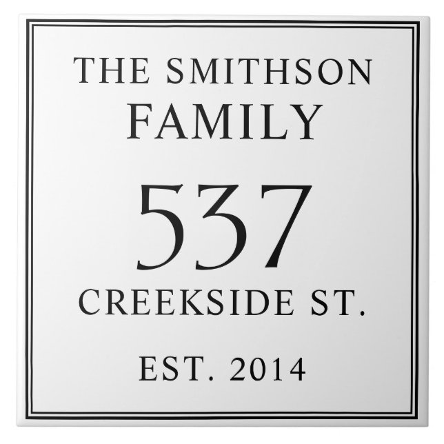  White Black Date Established Address House Plaque Tile (Front)