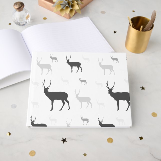 White & Black Deer Silhouette Guest Book – Rustic  (Front Open)