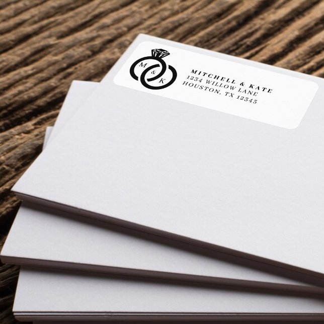 White & Black Diamond Ring Monogram Wedding (White & Black Diamond Ring Monogram Wedding Label)