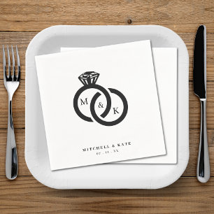 White & Black Diamond Ring Monogram Wedding Napkin